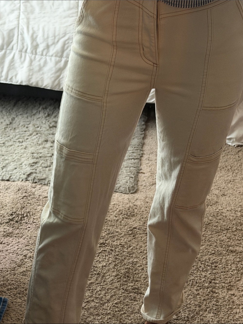 Beige Utility Stitch Straight Leg Pants SIZE 25